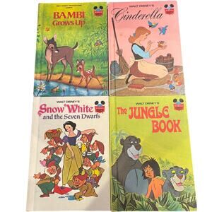VTG Lot of 4, 1970's Walt Disney Books, Bambi, Cinderella, Snow White, Jungle Bk